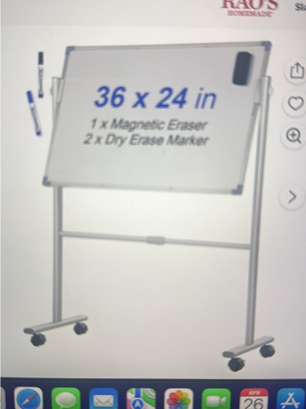 36 x 24 in Mobile Magnetic Dry Erase Whiteboard - Silver Frame